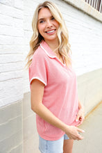 Load image into Gallery viewer, Weekend Ready Coral Collar Notch Neck Waffle Knit Top