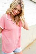 Load image into Gallery viewer, Weekend Ready Coral Collar Notch Neck Waffle Knit Top