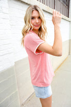 Load image into Gallery viewer, Weekend Ready Coral Collar Notch Neck Waffle Knit Top