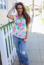 Load image into Gallery viewer, Spring Vibes Multicolor Floral Collar Notch Neck Waffle Knit Top