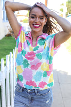 Load image into Gallery viewer, Spring Vibes Multicolor Floral Collar Notch Neck Waffle Knit Top