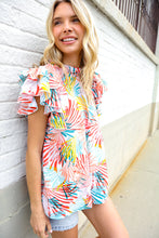 Load image into Gallery viewer, Eyes On You Ivory Abstract Print Frill Neck Double Flutter Sleeve Top