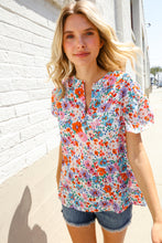 Load image into Gallery viewer, Beautiful You Ivory Floral Print Notch Neck Puff Short Sleeve Top