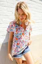 Load image into Gallery viewer, Beautiful You Ivory Floral Print Notch Neck Puff Short Sleeve Top