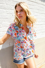 Load image into Gallery viewer, Beautiful You Ivory Floral Print Notch Neck Puff Short Sleeve Top
