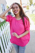 Load image into Gallery viewer, Perfectly You Solid Fuchsia Silk Shirred Cap Short Sleeve Blouse