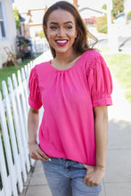 Load image into Gallery viewer, Perfectly You Solid Fuchsia Silk Shirred Cap Short Sleeve Blouse