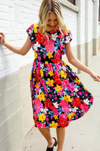 Load image into Gallery viewer, Spread Joy Black & Multicolor Floral Flutter Sleeve Babydoll Dress