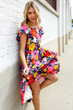 Load image into Gallery viewer, Spread Joy Black & Multicolor Floral Flutter Sleeve Babydoll Dress