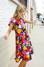 Load image into Gallery viewer, Spread Joy Black & Multicolor Floral Flutter Sleeve Babydoll Dress