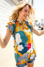Load image into Gallery viewer, Be Bold Multicolor Abstract Print Flutter Sleeve Mock Neck Top