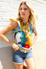 Load image into Gallery viewer, Be Bold Multicolor Abstract Print Flutter Sleeve Mock Neck Top