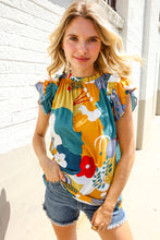 Load image into Gallery viewer, Be Bold Multicolor Abstract Print Flutter Sleeve Mock Neck Top