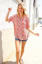 Load image into Gallery viewer, Elegant You Ruby Notched Neck Floral Smocked Sleeve Blouse