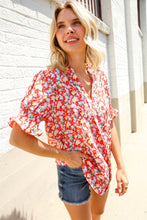 Load image into Gallery viewer, Elegant You Ruby Notched Neck Floral Smocked Sleeve Blouse