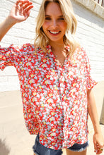 Load image into Gallery viewer, Elegant You Ruby Notched Neck Floral Smocked Sleeve Blouse