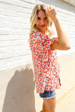 Load image into Gallery viewer, Elegant You Ruby Notched Neck Floral Smocked Sleeve Blouse
