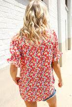 Load image into Gallery viewer, Elegant You Ruby Notched Neck Floral Smocked Sleeve Blouse