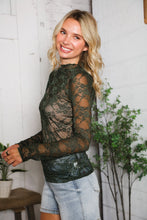 Load image into Gallery viewer, A Feminine Touch Olive Semi Sheer Lace Top
