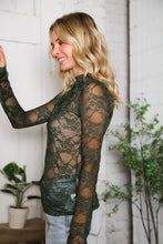 Load image into Gallery viewer, A Feminine Touch Olive Semi Sheer Lace Top