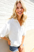 Load image into Gallery viewer, Lock Eyes White Pointelle Collar V Neck Short Sleeve Top