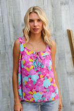 Load image into Gallery viewer, Summer Vibes Fuchsia Square Neck Floral Bow Tie Top