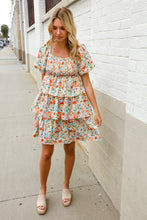 Load image into Gallery viewer, Find Love Floral Print Smocked Neck Puff Sleeve Ruffle Tiered Dress