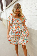 Load image into Gallery viewer, Find Love Floral Print Smocked Neck Puff Sleeve Ruffle Tiered Dress