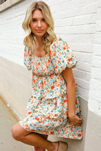 Load image into Gallery viewer, Find Love Floral Print Smocked Neck Puff Sleeve Ruffle Tiered Dress