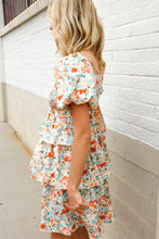 Load image into Gallery viewer, Find Love Floral Print Smocked Neck Puff Sleeve Ruffle Tiered Dress