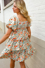 Load image into Gallery viewer, Find Love Floral Print Smocked Neck Puff Sleeve Ruffle Tiered Dress