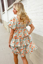 Load image into Gallery viewer, Find Love Floral Print Smocked Neck Puff Sleeve Ruffle Tiered Dress