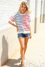 Load image into Gallery viewer, Patriotic Red & Blue Stripe Drop Shoulder Oversize Sweater Top
