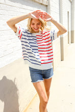 Load image into Gallery viewer, Patriotic Red & Blue Stripe Drop Shoulder Oversize Sweater Top