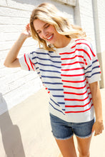Load image into Gallery viewer, Patriotic Red & Blue Stripe Drop Shoulder Oversize Sweater Top
