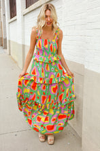 Load image into Gallery viewer, Sunny Days Abstract Print Tiered Ruffle Smocked Sleeveless Maxi