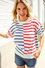 Load image into Gallery viewer, Patriotic Red & Blue Stripe Drop Shoulder Oversize Sweater Top