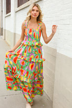 Load image into Gallery viewer, Sunny Days Abstract Print Tiered Ruffle Smocked Sleeveless Maxi