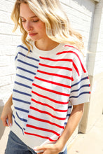 Load image into Gallery viewer, Patriotic Red & Blue Stripe Drop Shoulder Oversize Sweater Top