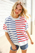 Load image into Gallery viewer, Patriotic Red & Blue Stripe Drop Shoulder Oversize Sweater Top