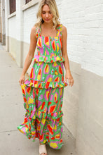 Load image into Gallery viewer, Sunny Days Abstract Print Tiered Ruffle Smocked Sleeveless Maxi