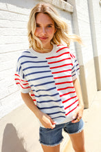 Load image into Gallery viewer, Patriotic Red & Blue Stripe Drop Shoulder Oversize Sweater Top