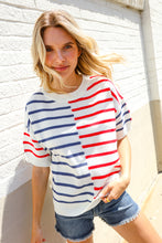 Load image into Gallery viewer, Patriotic Red & Blue Stripe Drop Shoulder Oversize Sweater Top