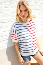 Load image into Gallery viewer, Patriotic Red & Blue Stripe Drop Shoulder Oversize Sweater Top