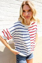 Load image into Gallery viewer, Patriotic Red & Blue Stripe Drop Shoulder Oversize Sweater Top