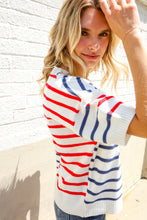 Load image into Gallery viewer, Patriotic Red & Blue Stripe Drop Shoulder Oversize Sweater Top