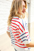 Load image into Gallery viewer, Patriotic Red & Blue Stripe Drop Shoulder Oversize Sweater Top