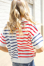 Load image into Gallery viewer, Patriotic Red & Blue Stripe Drop Shoulder Oversize Sweater Top