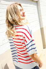 Load image into Gallery viewer, Patriotic Red & Blue Stripe Drop Shoulder Oversize Sweater Top