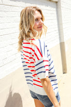 Load image into Gallery viewer, Patriotic Red & Blue Stripe Drop Shoulder Oversize Sweater Top